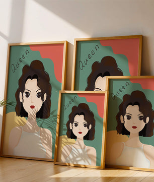 Stylized illustration of a confident woman with abstract background