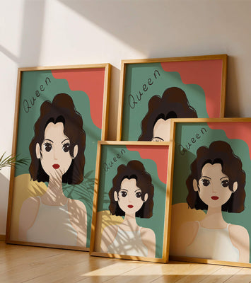 Stylized illustration of a confident woman with abstract background