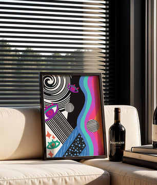 Colorful abstract art with geometric patterns and vibrant shapes