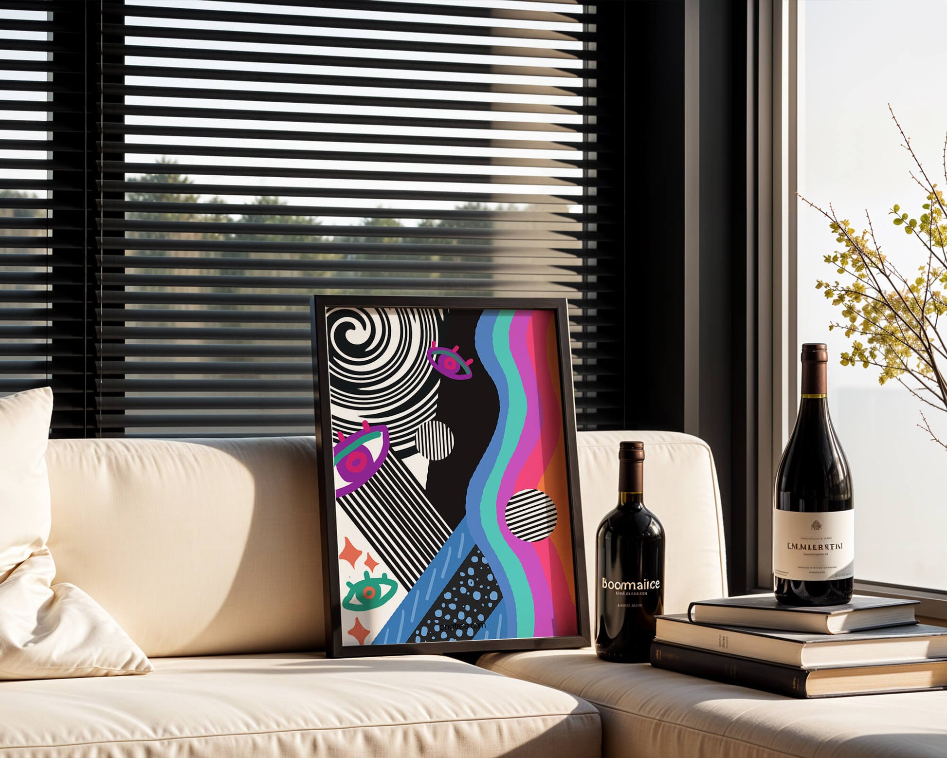 Colorful abstract art with geometric patterns and vibrant shapes