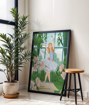 Elegant ballet dancer in a floral and botanical setting