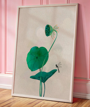 Lotus Flower and Dragonfly with Watercolor Effect - Mi tienda