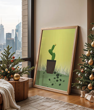 Illustration of a potted cactus with flower on soft background