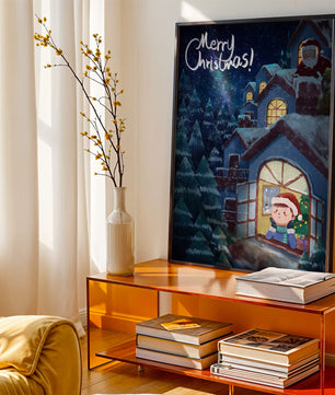 Festive Christmas scene with Santa and a cozy home