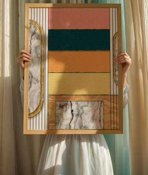 Abstract Geometric Art with Gold and Marble Accents