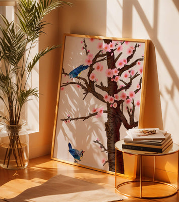Charming illustration of cherry blossom tree with birds