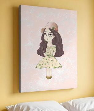 Ilustración encantadora de una niña con vestido y sombrero floral