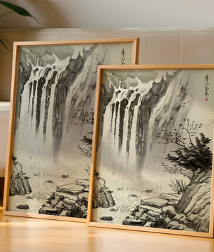 Serene Waterfall in Traditional Chinese Landscape Painting