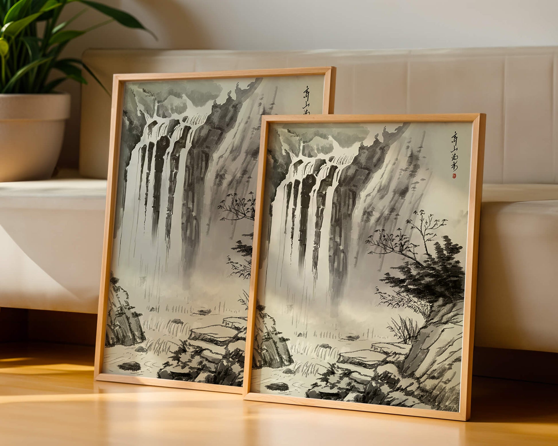 Cascada serena en la pintura de paisaje tradicional china