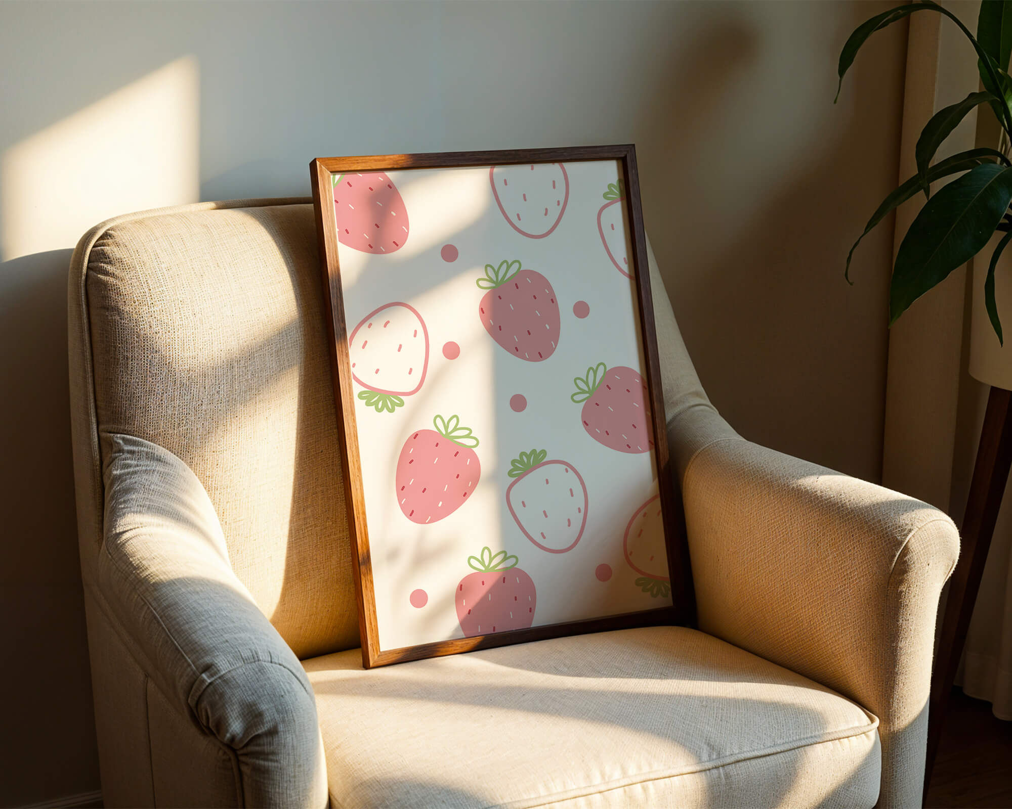 Playful strawberry pattern with pink and white design