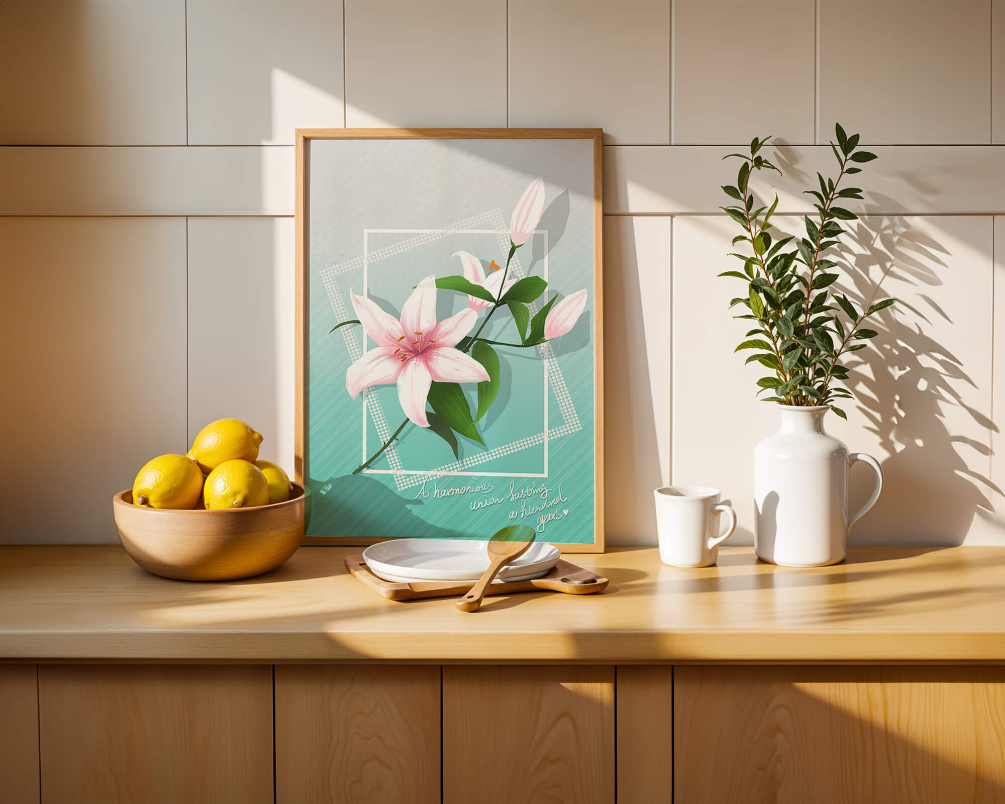 Elegant floral design with pink lilies and modern accents