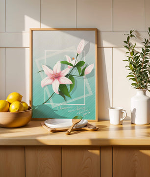 Elegant floral design with pink lilies and modern accents