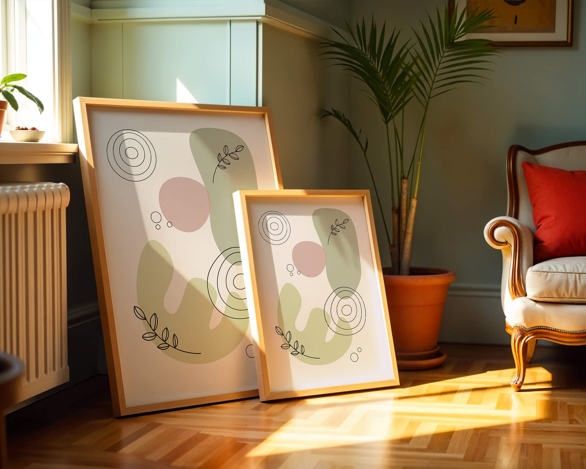 Abstract shapes and leaves in minimalistic design