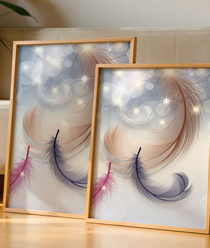 Ilustración abstracta elegante de pluma con estrellas y luz bokeh