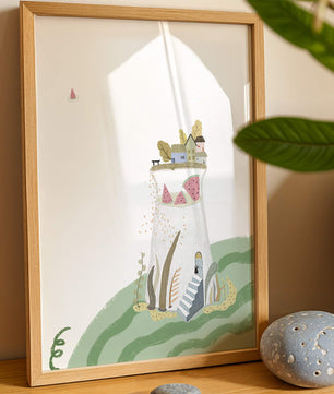 Whimsical Landscape with Fantasy Village and Watermelon Elements