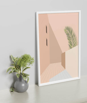 Moderne minimalistische Architekturszene mit Palmblatt