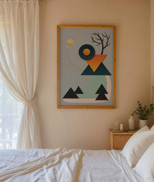Abstract Geometric Landscape with Mountain and Sun - Mi tienda