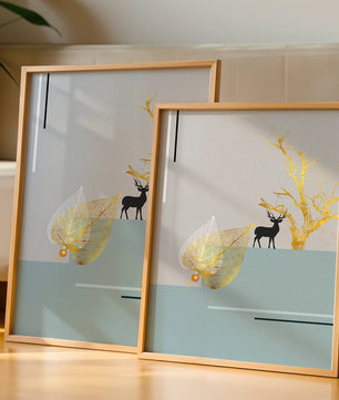 Abstract Deer with Golden Elements and Leaves on Minimalist Background