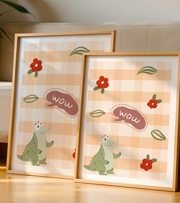 Playful Crocodile With Flowers And Speech Bubble On Checkered Background
