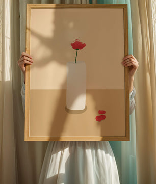 Minimalist Red Flower in White Vase on Beige Background - Mi tienda