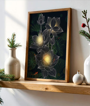 Lotus Flowers with Glowing Accents and Koi Fish Underwater