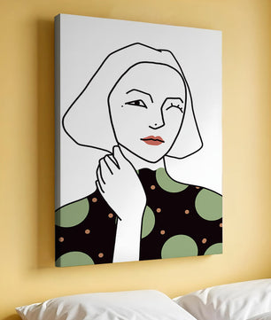 Modern Minimalist Portrait of a Winking Woman in Green Polka Dot Dress - Mi tienda
