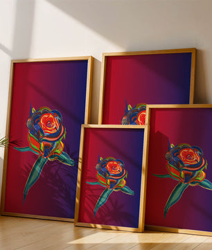 Rosa abstracta vibrante con colores dinámicos sobre fondo degradado