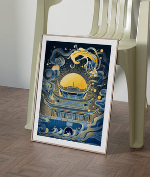 Traditional Asian Pagoda with Celestial Elements and Gold Accents - Mi tienda