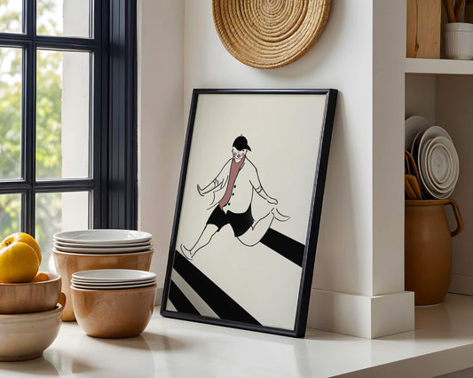 Young person in motion over abstract crossing