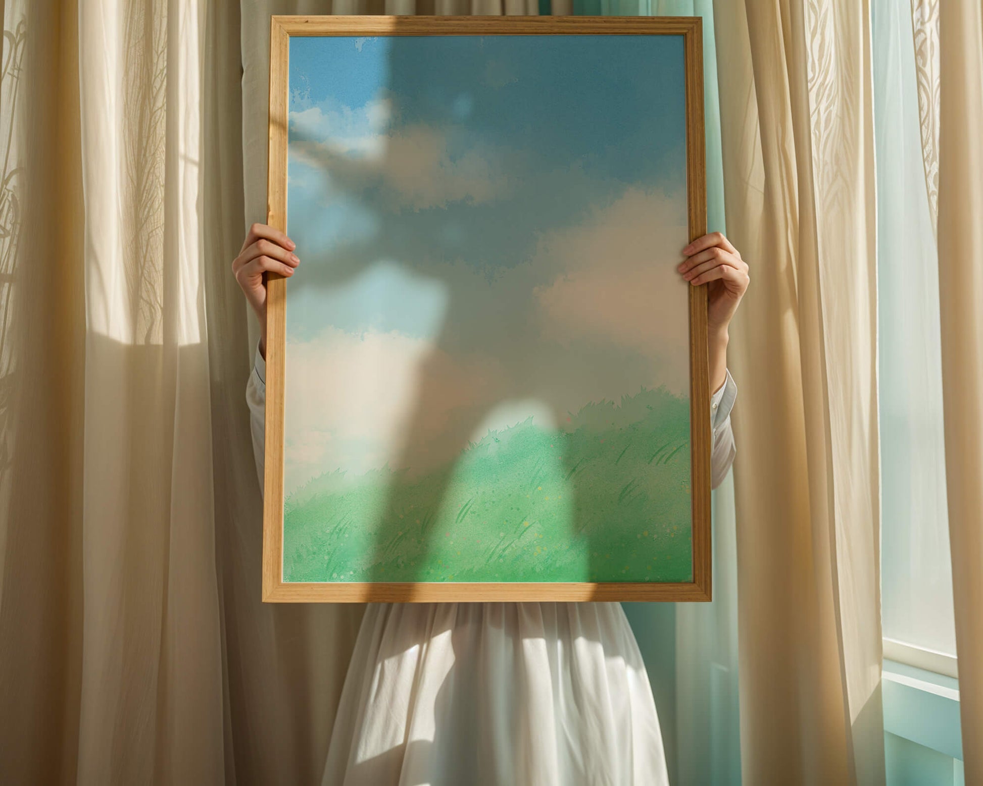 A Serene Landscape of Blue Sky and Green Grass