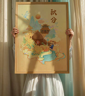 Charming autumn scene with traditional elements and nature motifs