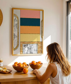 Abstract Geometric Art with Gold and Marble Accents