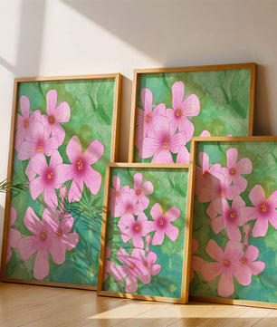 Zarte rosa Blüten auf einem leuchtend grünen Hintergrund Illustration