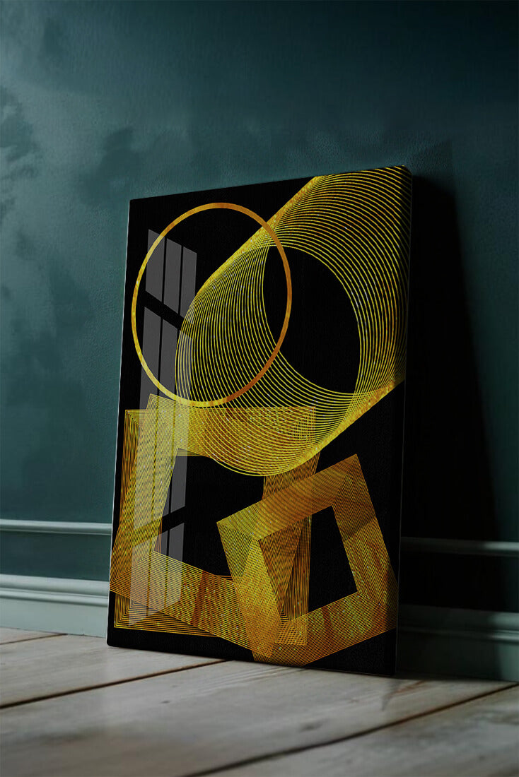 Geometric gold lines on black background