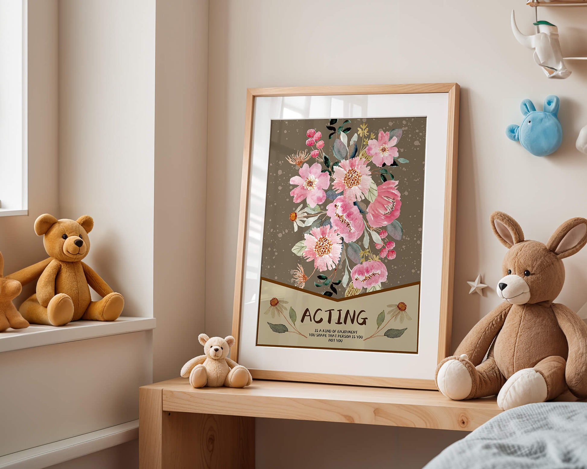 Floral watercolor illustration with motivational text on a brown dotted background