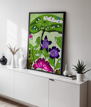 Bunte Blumenillustration mit exotischen Blumen und Blättern