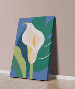 Ilustración floral abstracta con fondo verde y azul