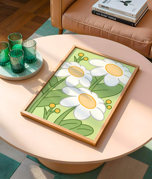 Charming illustrated daisies on a green background