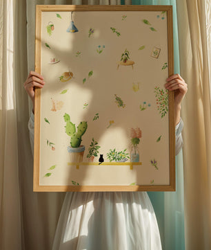 Illustration décorative avec des plantes et des éléments chaleureux