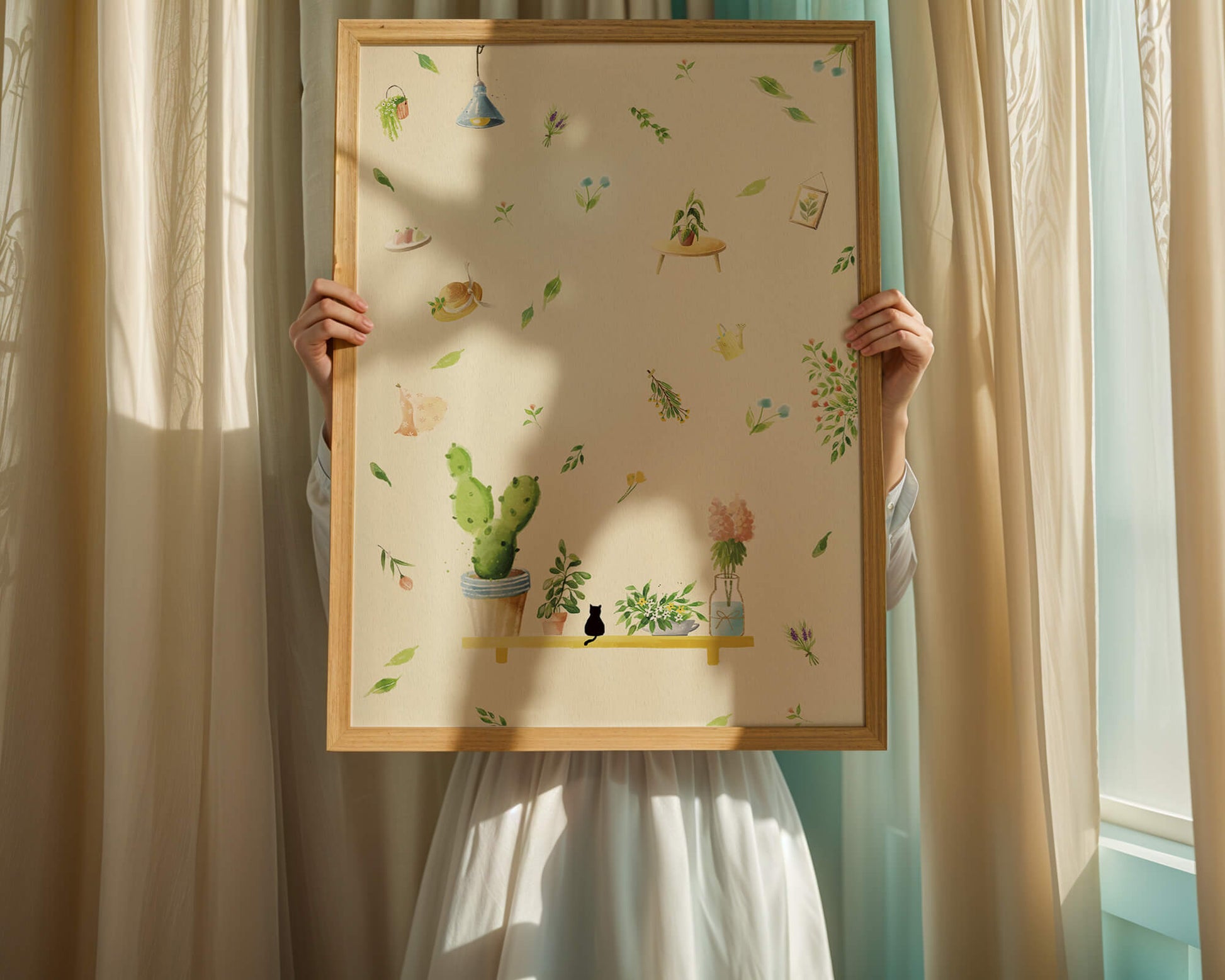 Illustration décorative avec des plantes et des éléments chaleureux