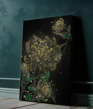 Elegantes Chrysanthemen-Design mit goldenen Akzenten