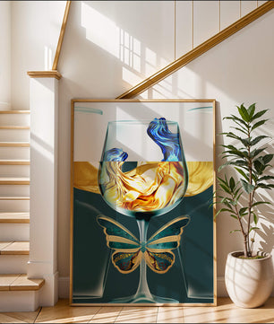Cristallo con scultura di liquido e arte di farfalla