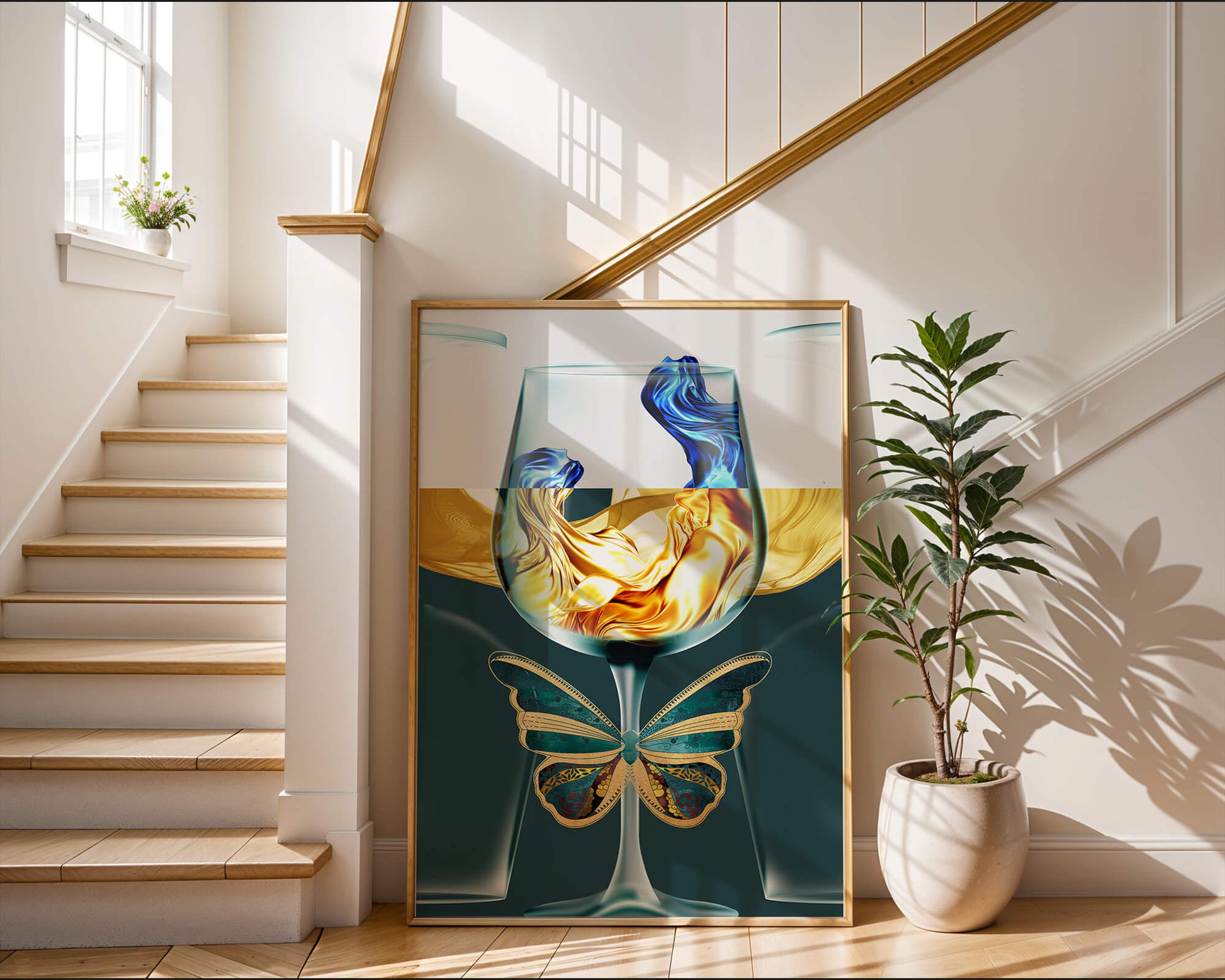 Cristallo con scultura di liquido e arte di farfalla