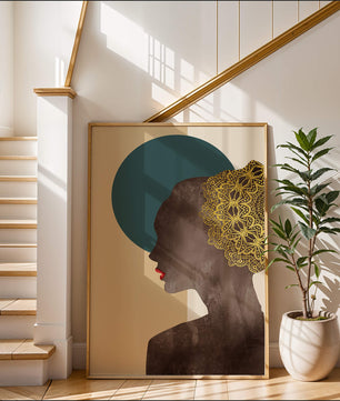 Elegant Silhouette with Gold Lace and Red Lips - Mi tienda