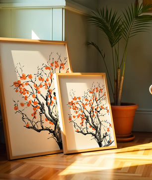 Elegant watercolor tree with vibrant orange fruit