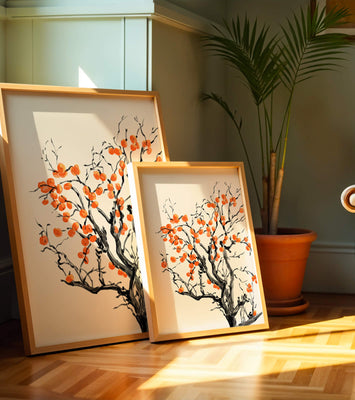 Elegant watercolor tree with vibrant orange fruit
