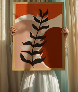 Abstract Botanical Print with Earth Tones and Modern Leaf Design