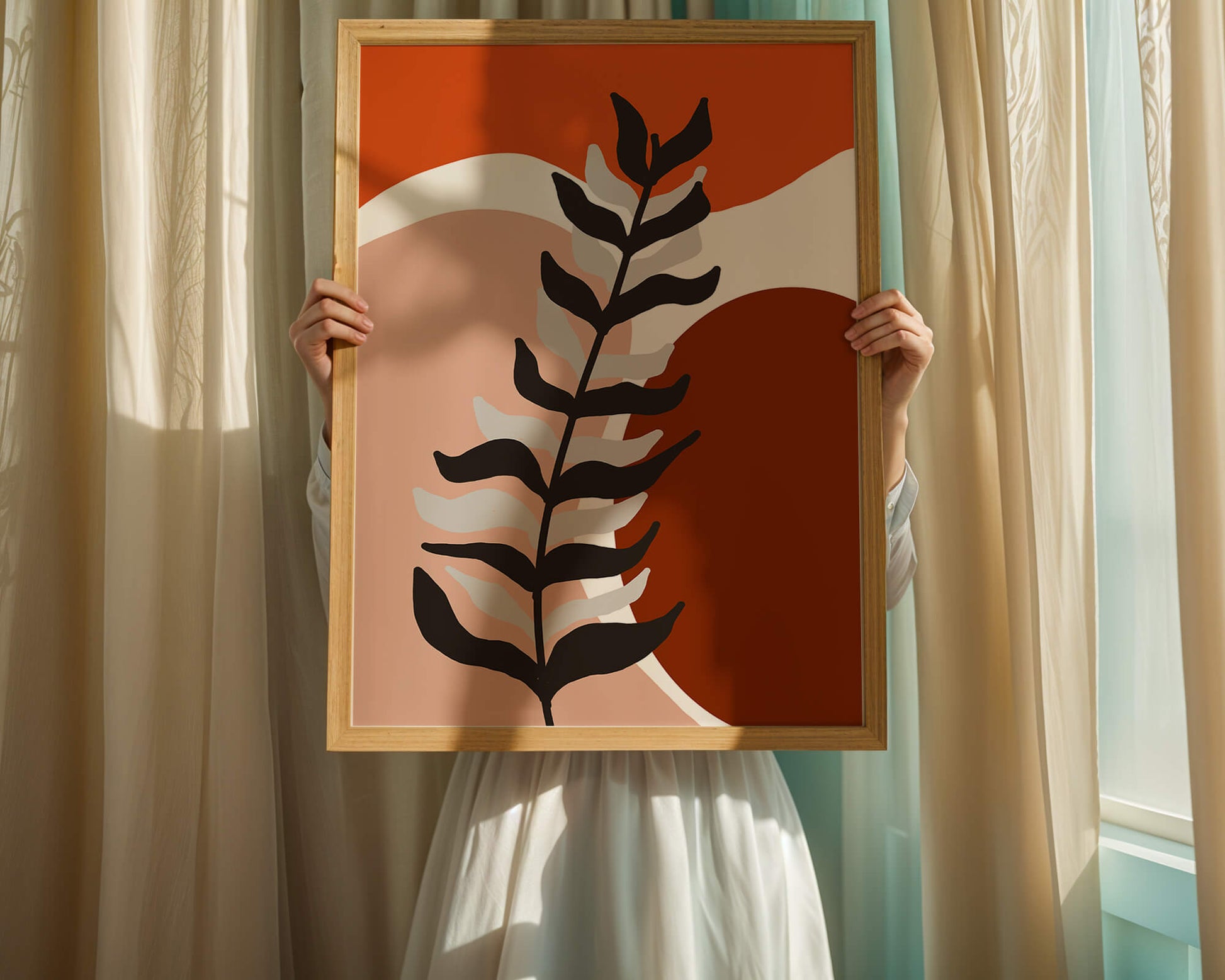 Abstract Botanical Print with Earth Tones and Modern Leaf Design
