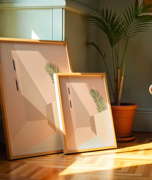 Moderne minimalistische Architekturszene mit Palmblatt