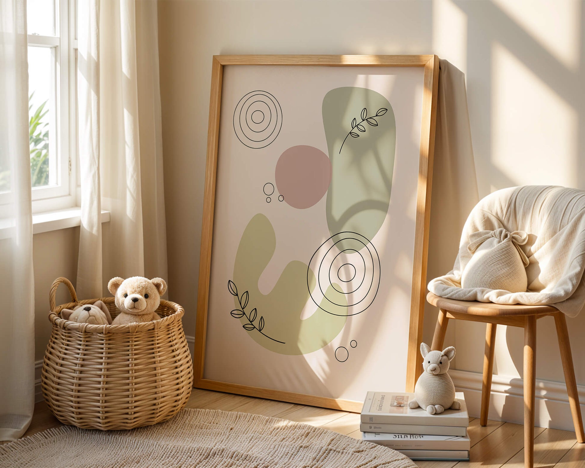 Abstract shapes and leaves in minimalistic design